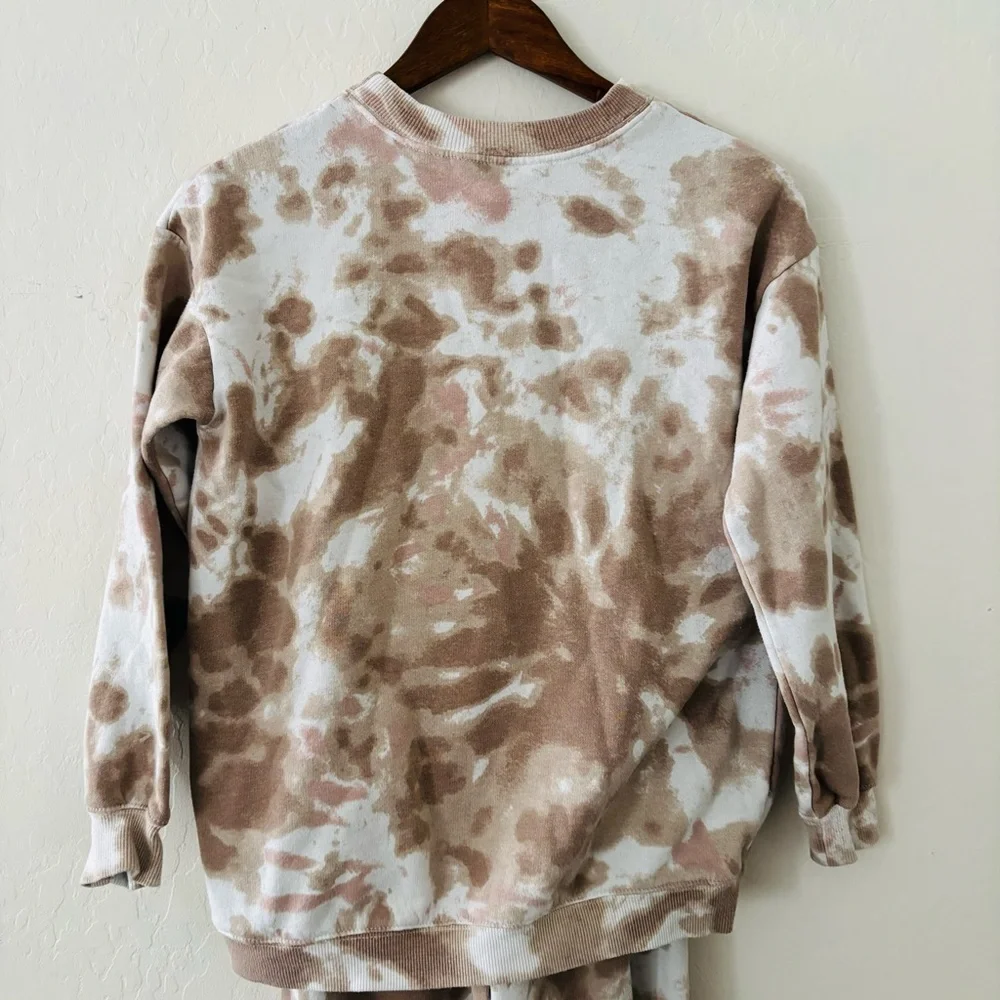 Mickey Mouse Kids Tie-Dye Sweatshirt and Pants Set Tan White Size 12 /‎ 14